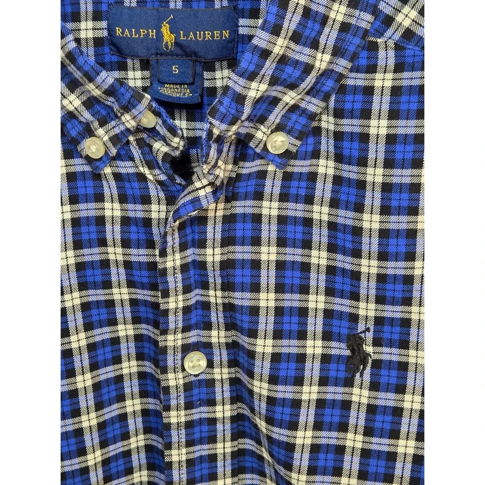 Ralph Lauren Kids Blue Madras‎ Plaid Button Down Shirt Long Sleeve Size 5